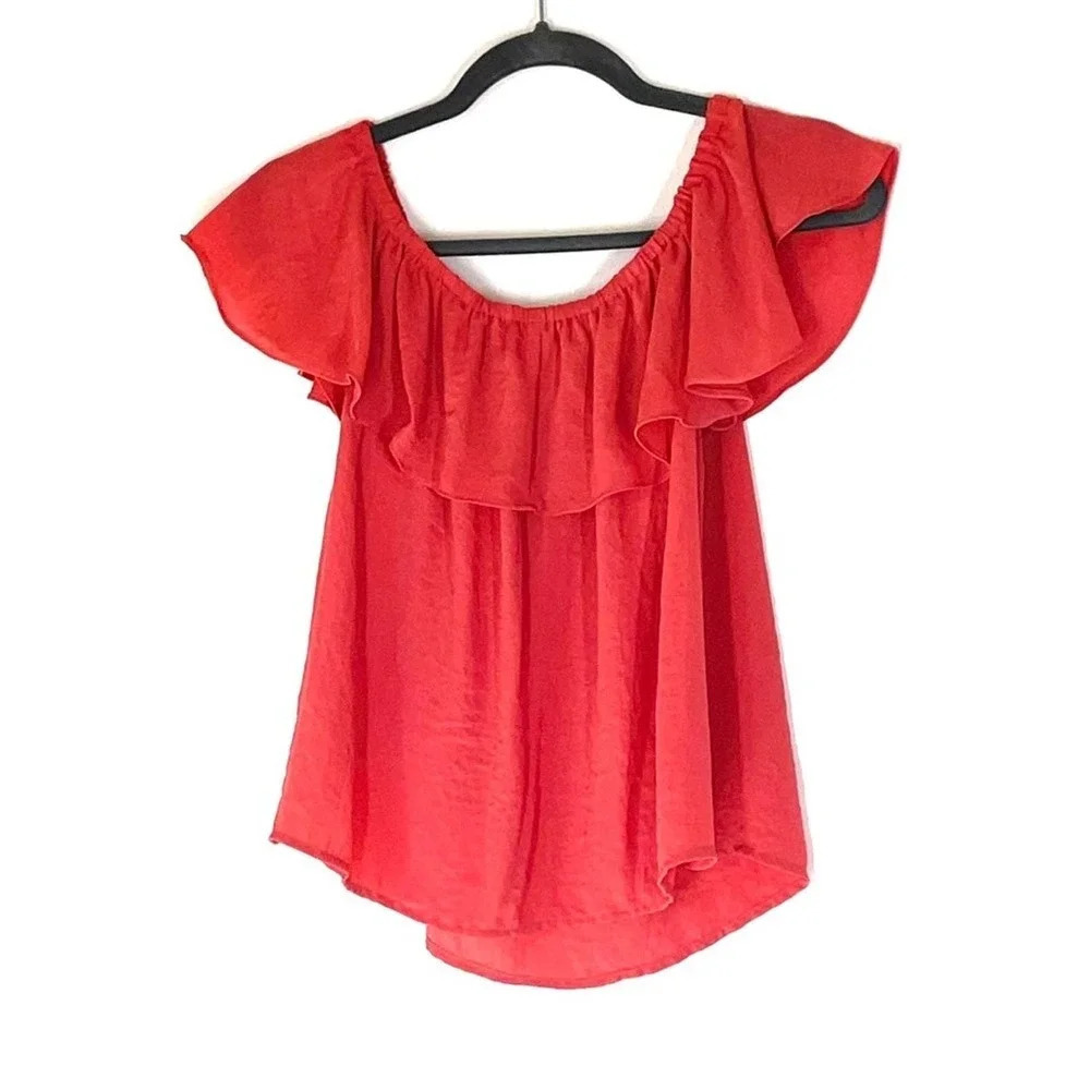 Anthropologie Maeve Off Shoulder Ruffle Islander Top Coral Size XS - Picture 5 of 5